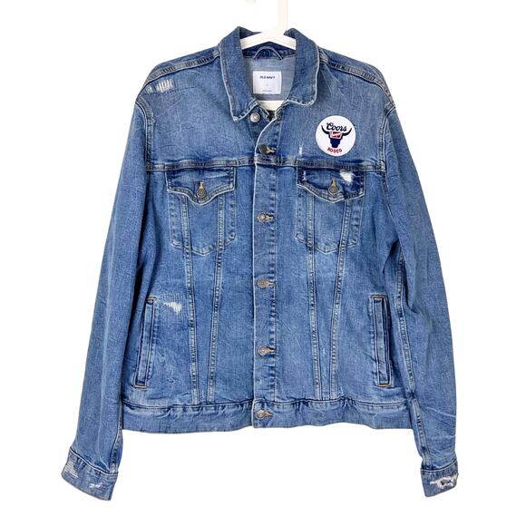 Old Navy Other - Old Navy Denim Trucker Jacket Coors Banquet Rodeo Patch Distressed L